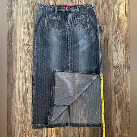 Unionbay Maxi Jean Skirt Juniors Sz 13 Side Slits Blue Dark Wash Denim Y2K Vtg - Picture 7 of 14